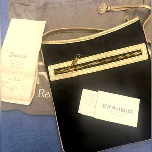 Brahmin shoulder bag of black nylon and silver leather